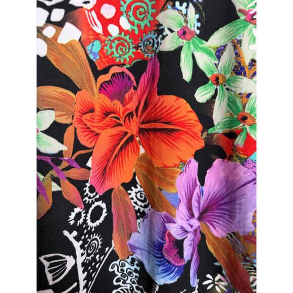 Slinky Brand XL Floral Open Front Cardigan Travel Knit 3/4 Sleeve Black Stretch - Picture 7 of 9